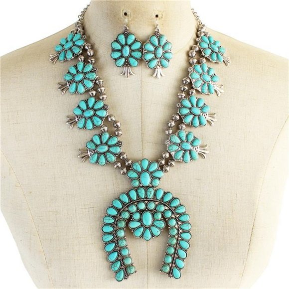 Tipi | Jewelry | Southwestern Turquoise Squash Blossom Necklace Set